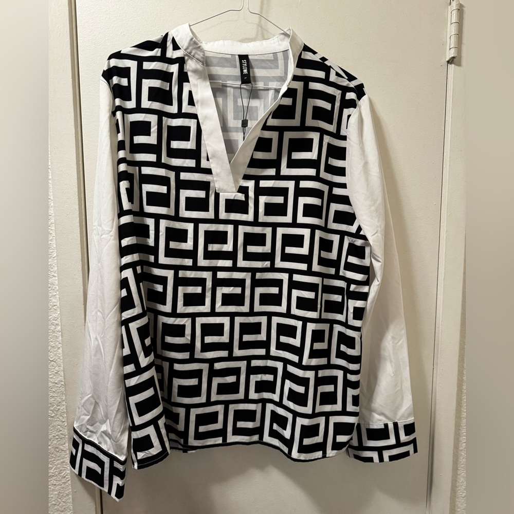 Stylewe geometric pattern printed black and white blouse L